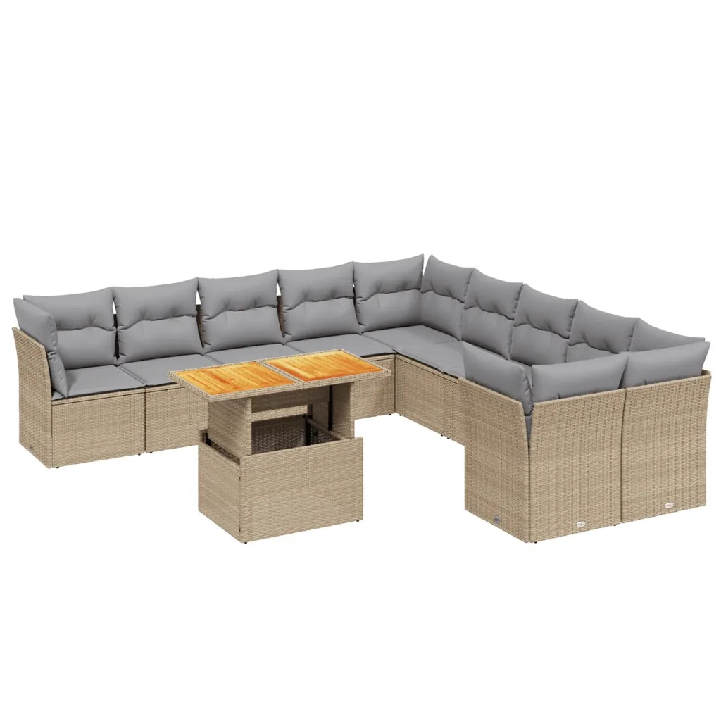 Set Divani da Giardino 11 pz con Cuscini Beige in Polyrattan 3271045