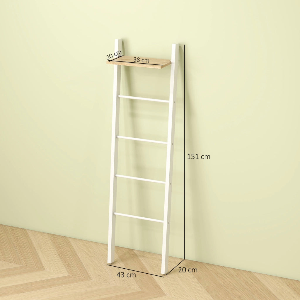 Scala Portasciugamani con Ripiano e 4 Barre ¨C zephmum ¨C Bianco e Rovere 43x20x151 cm