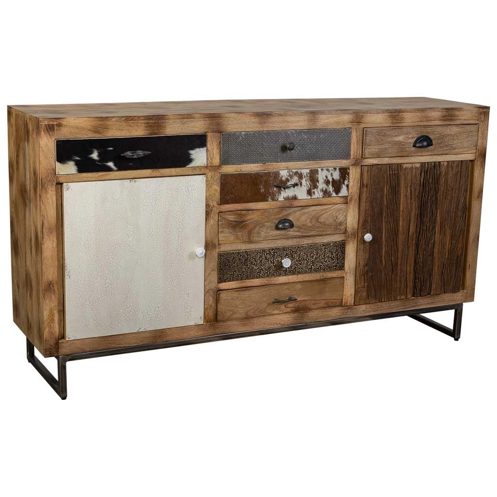 Credenza in legno e finiture in pelle marrone 180x47x95h