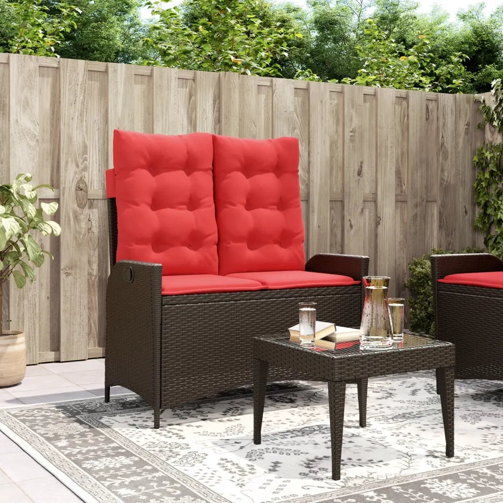 Panca Reclinabile da Giardino con Cuscini Marrone in Polyrattan