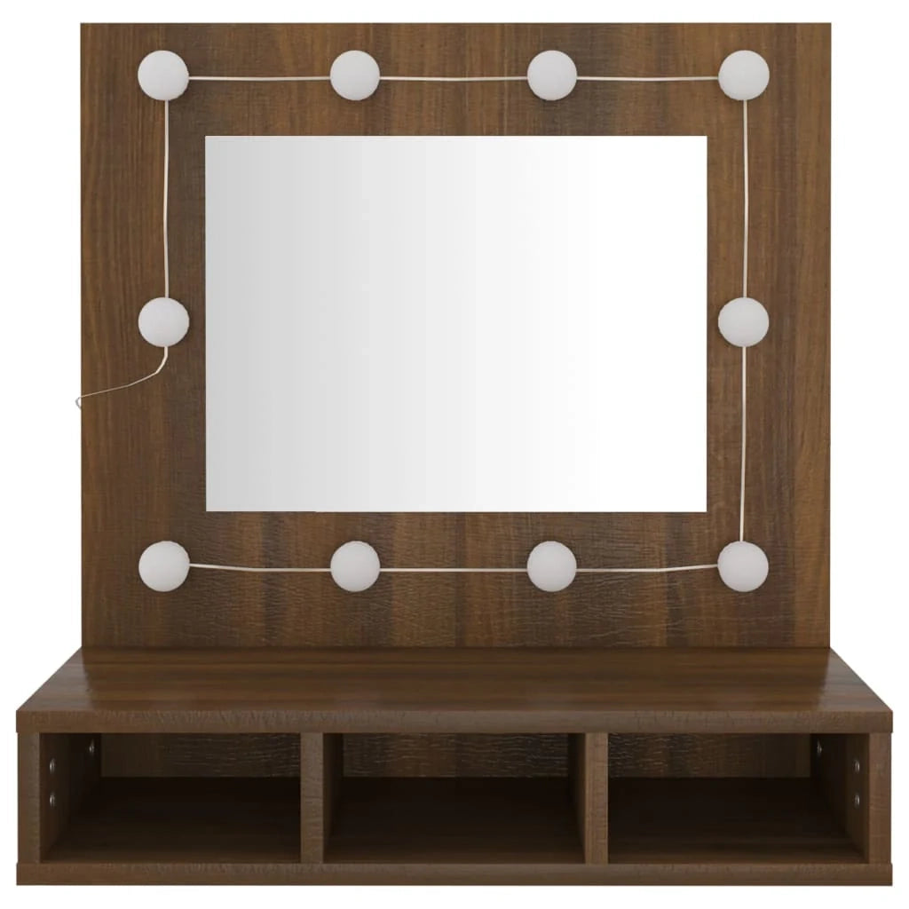 Armadio a specchio con illuminazione a LED finitura rovere 60 x 31,5 x 62 cm marrone 02_0006665