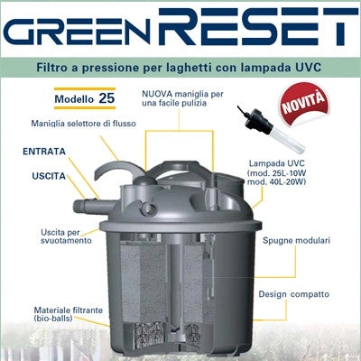 Filtro per laghetto sicce green reset 25l biofiltro a pressione