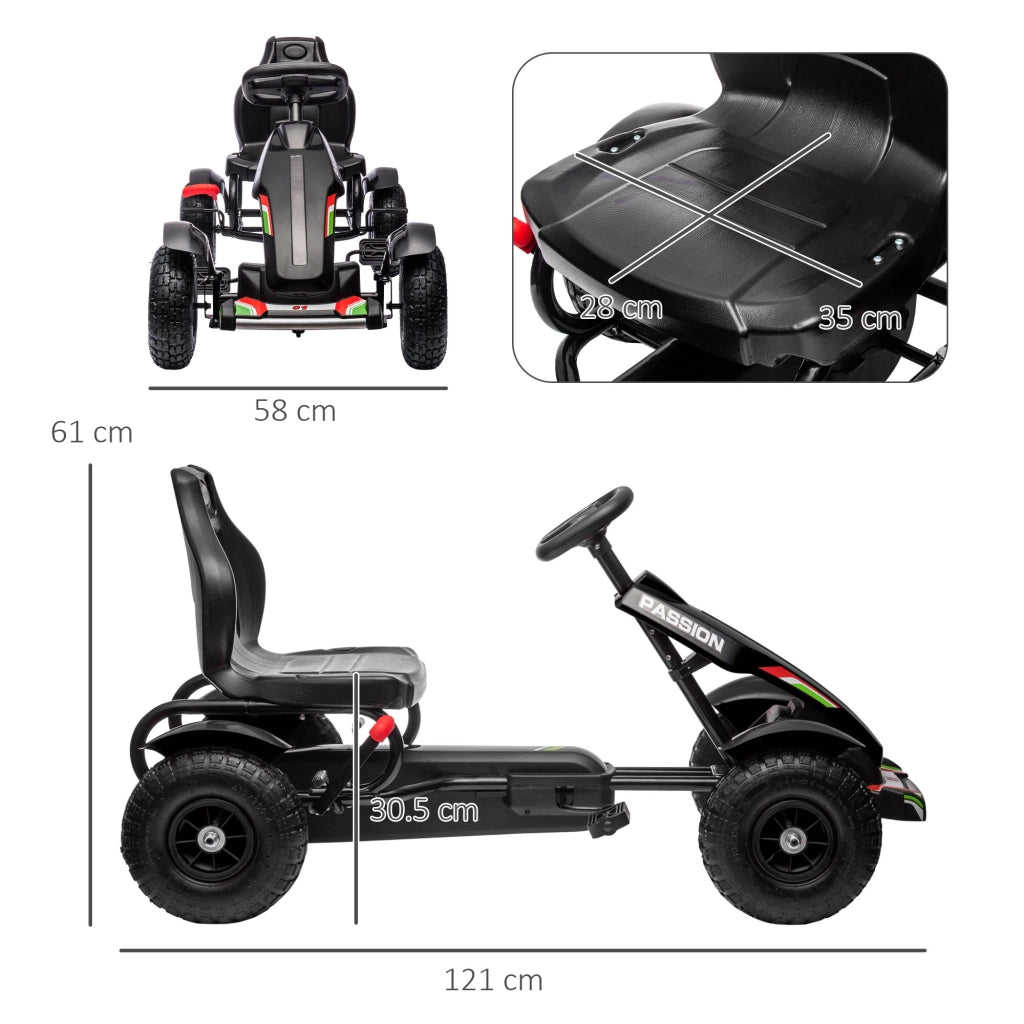 Go Kart a Pedali per Bambini 5-12 Anni con Sedile Regolabile e Freno a Mano Nero