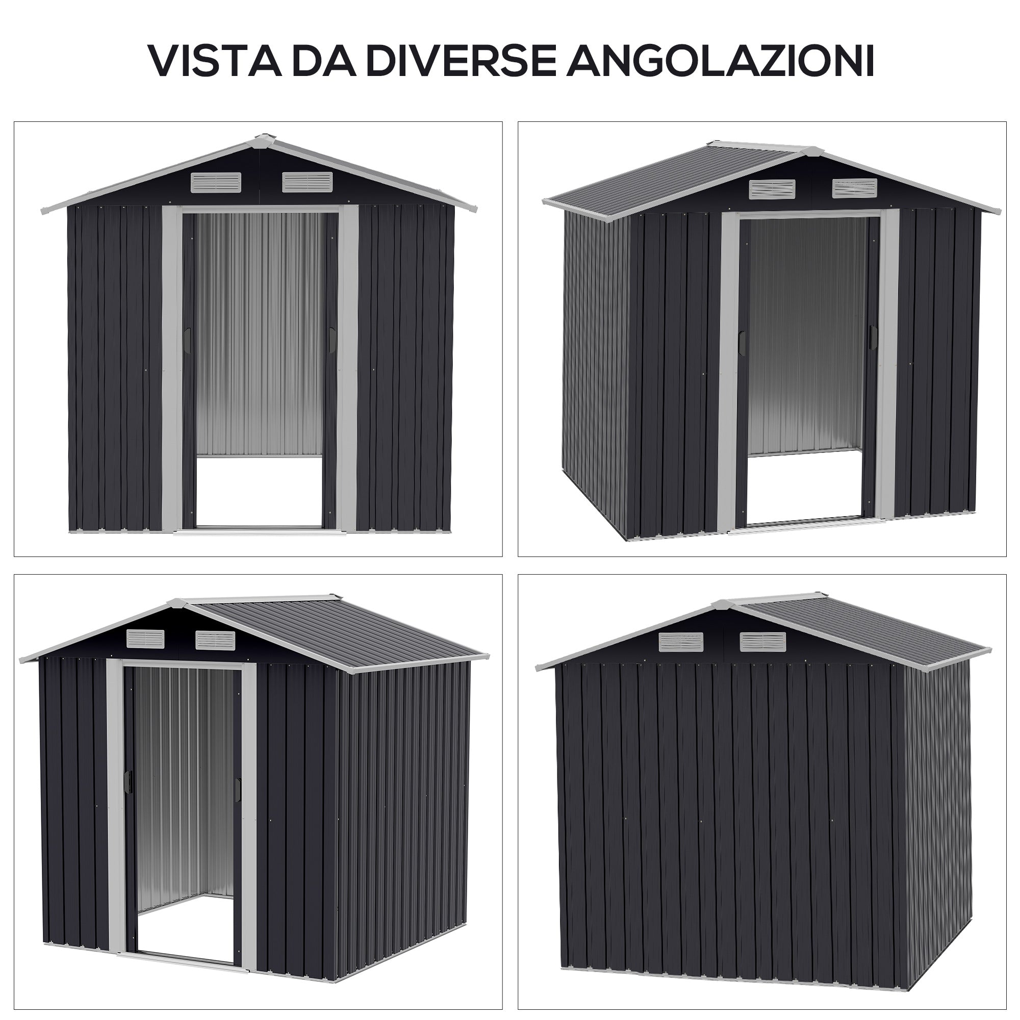Casetta Box da Giardino Porta Utensili 200x150x190 cm in Acciaio Zincato Nero
