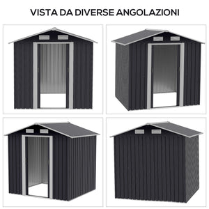 Casetta Box da Giardino Porta Utensili 200x150x190 cm in Acciaio Zincato Nero