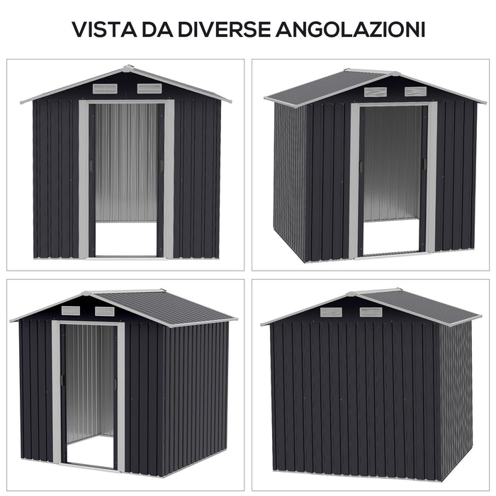 Casetta Box da Giardino Porta Utensili 200x150x190 cm in Acciaio Zincato Nero