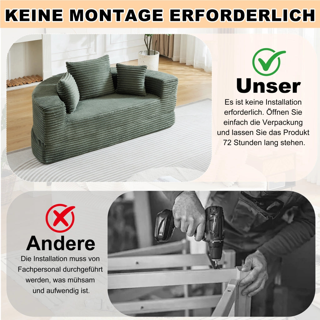 Divano Letto Rotondo 2 in 1 ¨C MINIMAL ¨C Tessuto con Tasche