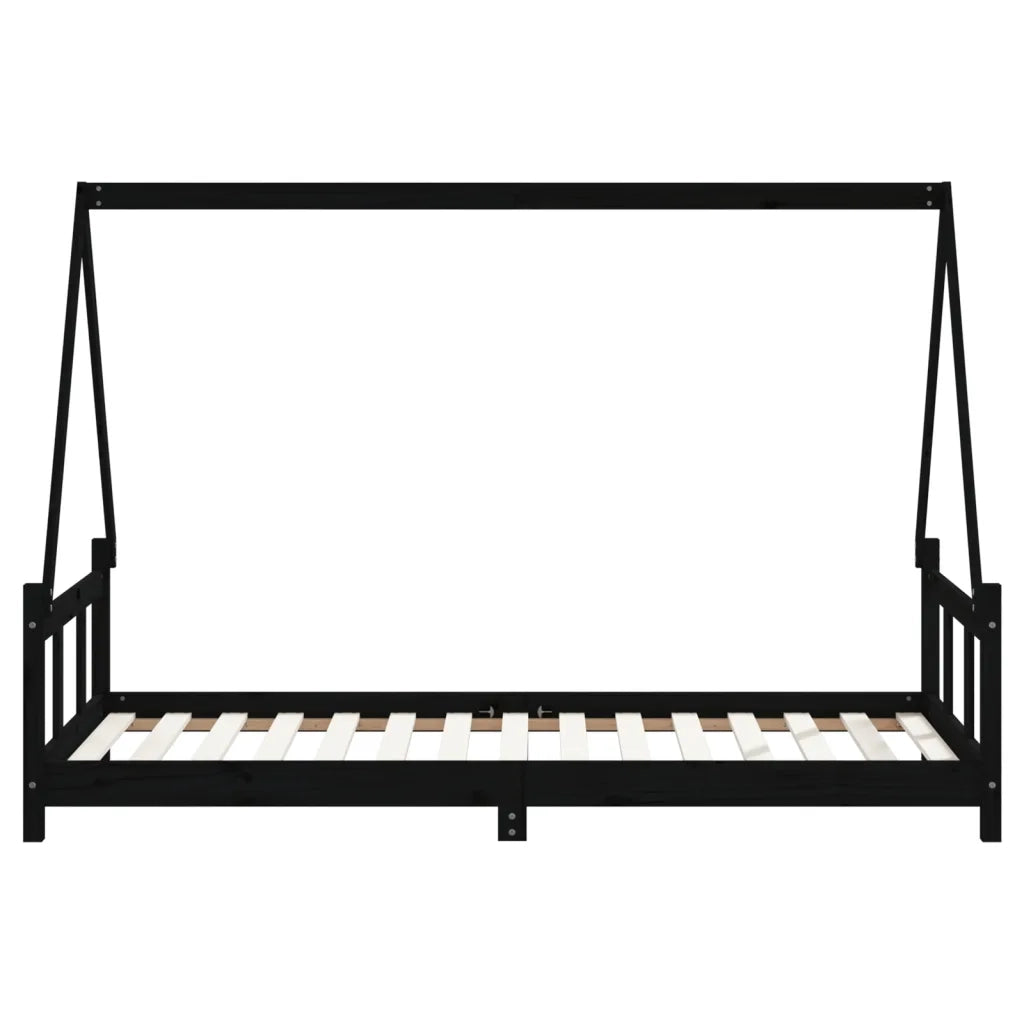 Giroletto per Bambini Nero 90x190 cm in Legno Massello di Pino
