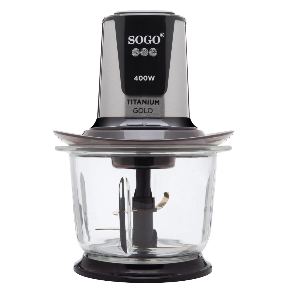 Tritatutto elettrico da cucina con contenitore vetro 1.5L, 4 lame titanio, 400W per verdure carne frutta - SOGO
