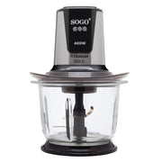 Tritatutto elettrico da cucina con contenitore vetro 1.5L, 4 lame titanio, 400W per verdure carne frutta - SOGO