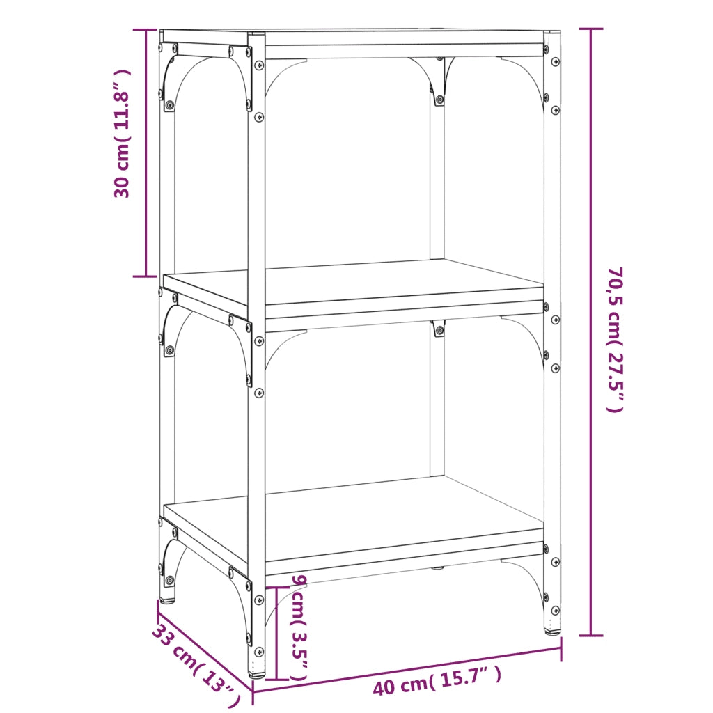 Libreria-Scaffale per Libri-Mobile di Stoccaggio Rovere Sonoma 40x33x70,5cm Legno Multistrato e Acciaio