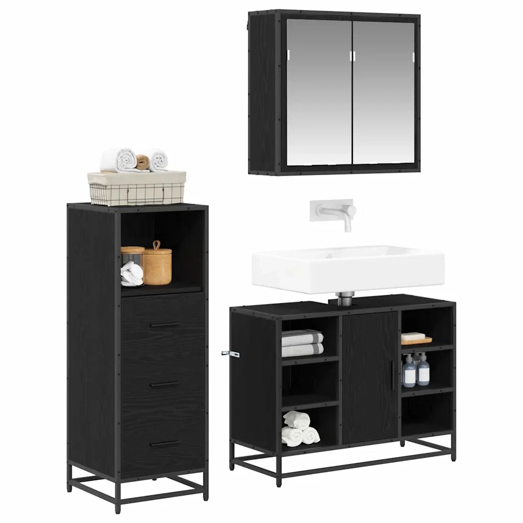 Set di mobili per il bagno con cassetto 3 pcs Legno vecchio