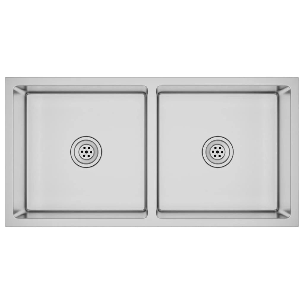 Lavello da cucina fatto a mano lavabo installazione cucina arredamento casa 86,5 x 44 cm acciaio inox argento 02_0002471