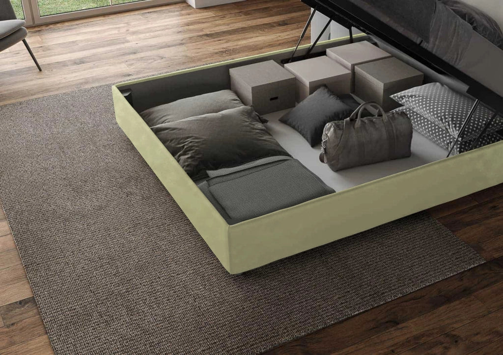 Letto Matrimoniale King Size 180x200 cm con Rete Imbottito in Microfibra Mika Tè Verde