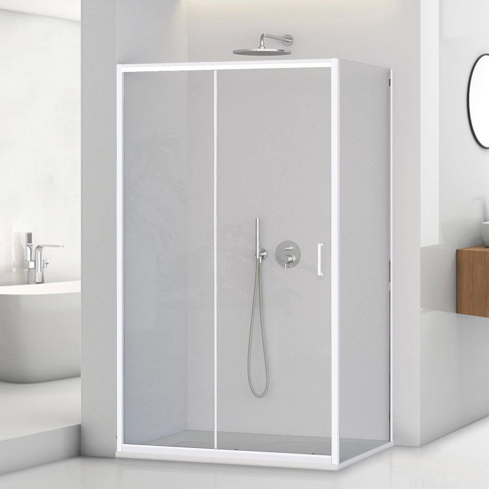 Box doccia angolare 70x140 in vetro temperato trasparente scorrevole con profili bianchi Tay
