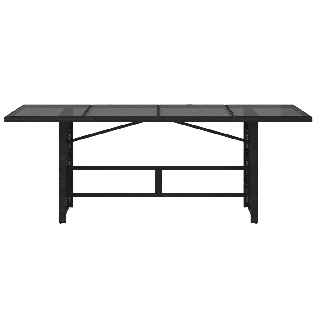Tavolo da Giardino Piano in Vetro Nero 190x80x75 cm Polyrattan 365602