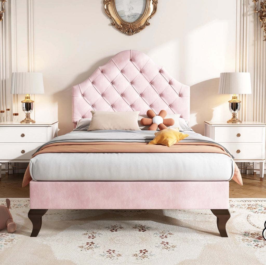 Letto singolo imbottito in velluto rosa 90 x 200 cm