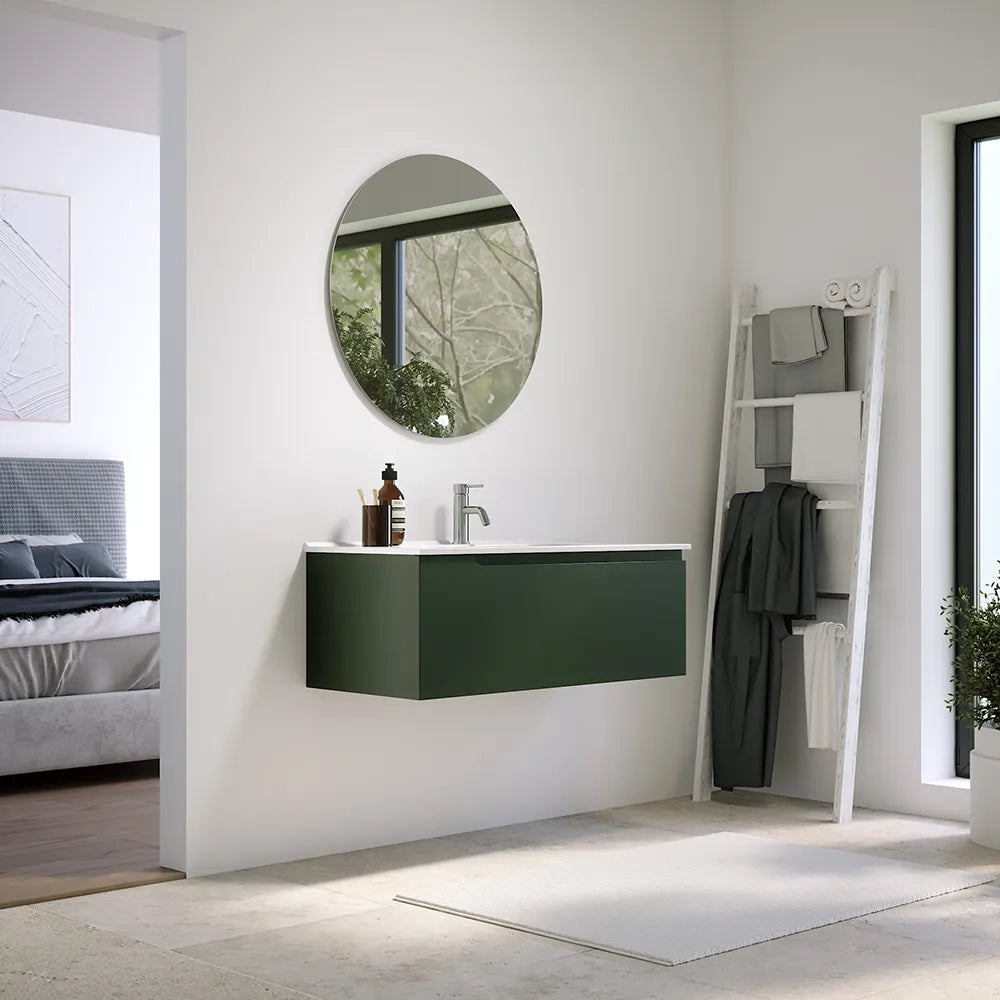 Mobile bagno sospeso 60 cm un cassetto verde foresta opaco con lavabo | Ardenne