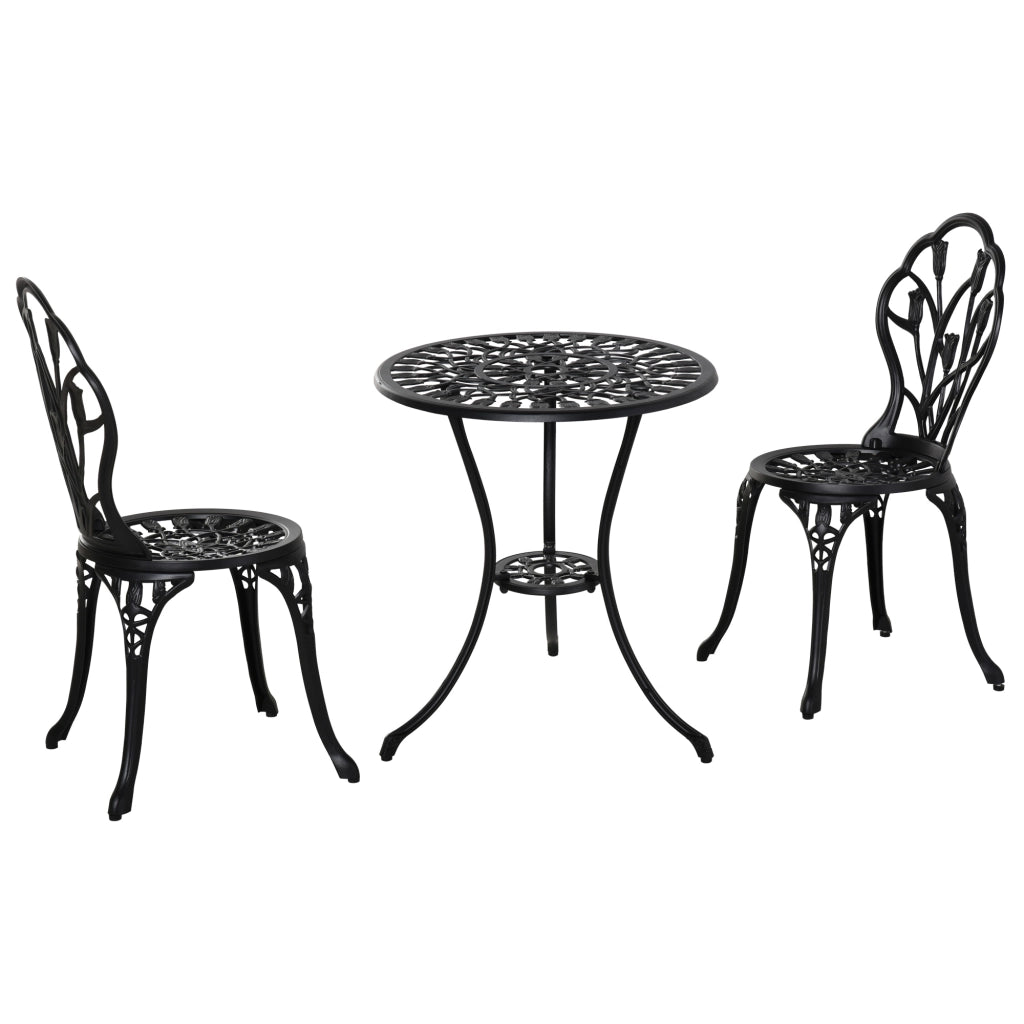 Bistro set da 3 pezzi in alluminio nero con tavolo rotondo e 2 sedie pieghevoli per esterni