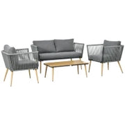 Set da Giardino in Rattan Sintetico da 4 Posti con 1 Divano, 2 Poltrone e 1 Tavolino, 7 Cuscini Inclusi, Grigio