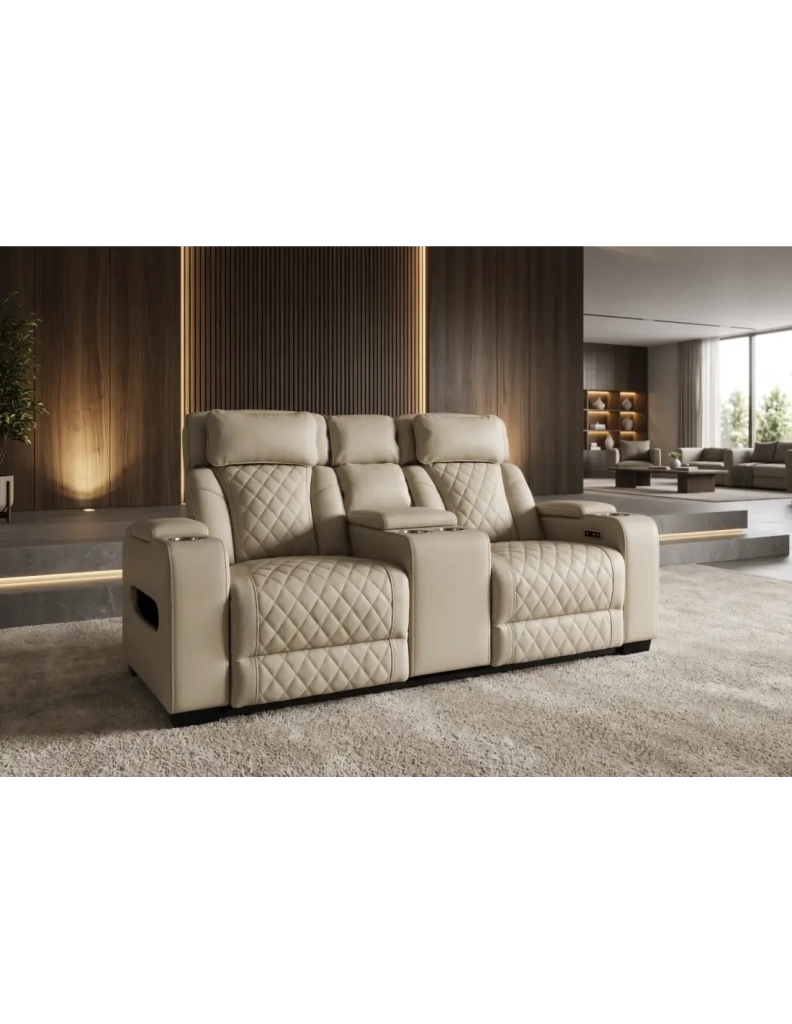 Divano cinema DOMUS 2 posti relax elettrico in similpelle – Beige – 190 x 101 x 103 cm