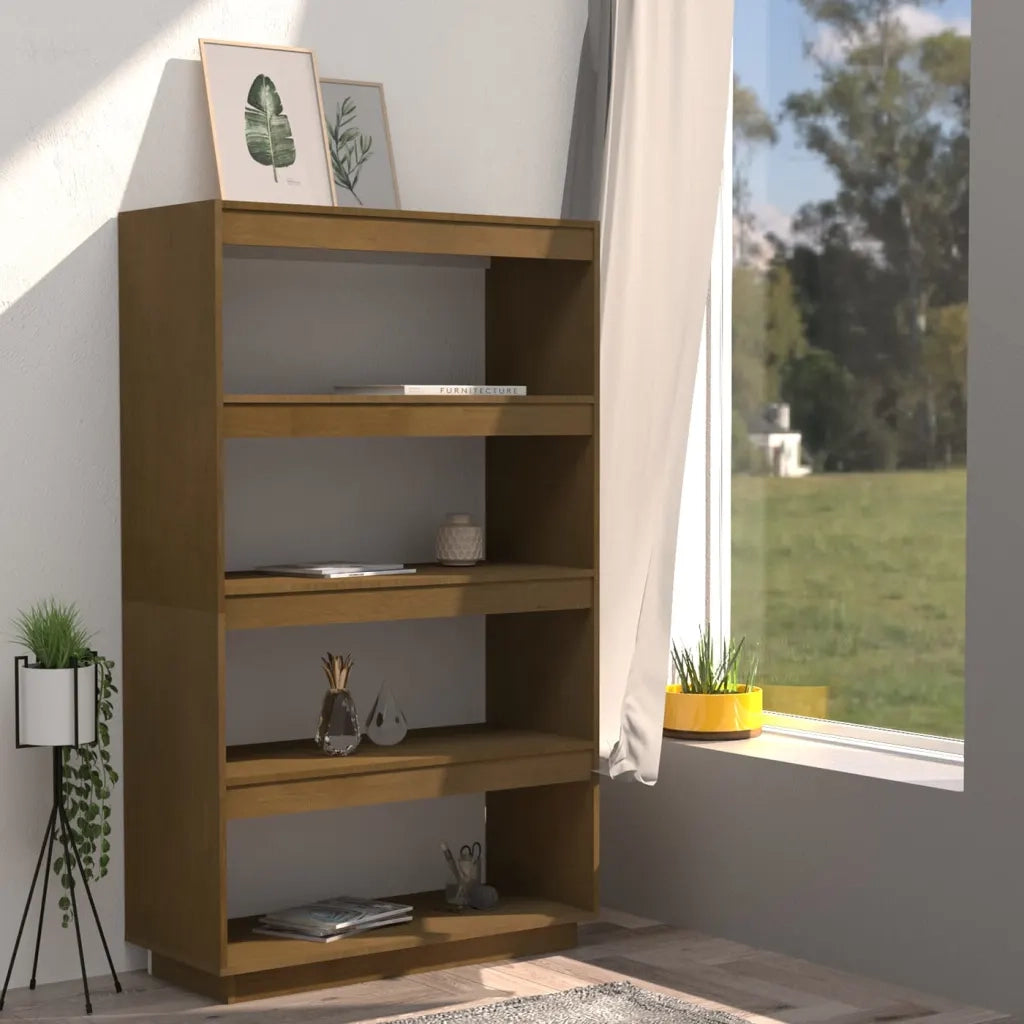 Libreria Divisorio-Scaffale per Libri-Mobile di Stoccaggio Ambra 80x35x135 cm in Massello di Pino