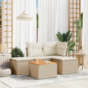 Set Divano da Giardino 5 pz con Cuscini-Sofa da Giardino-Divanetto da esterno Beige in Polyrattan 595977
