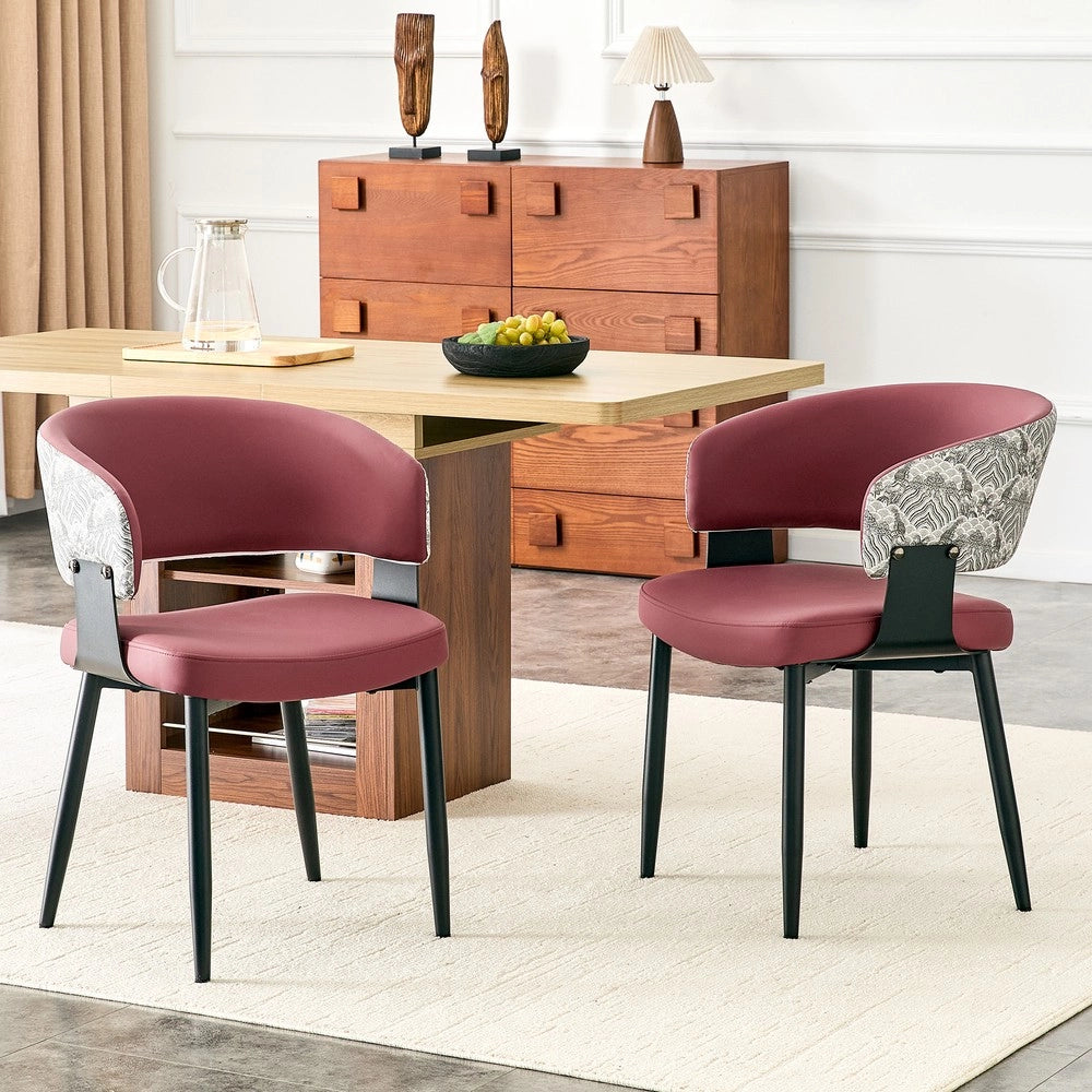 Sedie da Pranzo Stile Retr¨° Set 2 Pezzi ¨C MINIMAL ¨C Similpelle, Braccioli, Gambe in Legno