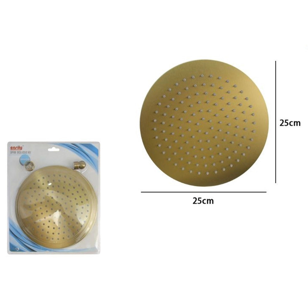 Trade Shop - Soffione Doccia Ultra Slim Rotondo ø25cm Oro Satinato Attacco Universale ½ Bagno 87884 -