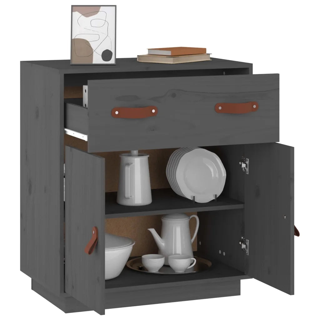 Credenza-Buffet-Armadio da cucina Grigia 65,5x40x75 cm in Legno Massello di Pino 699014