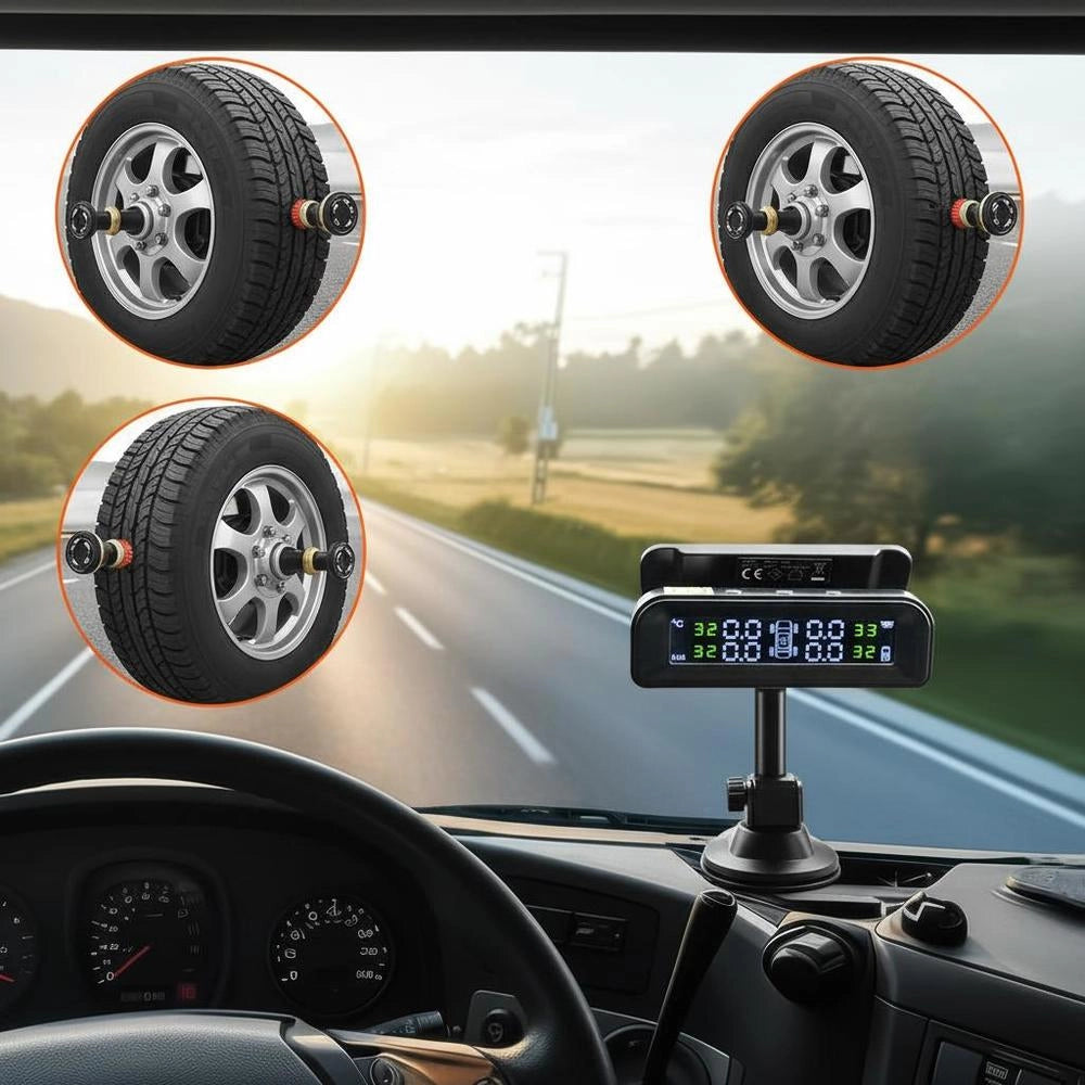 Tire Pressure Monitoring System For Motorhomes, 7.3–87 Psi Trailer TPMS, Universal Wireless Car Alarm System, Waterproof TPMS Sensor Set With Solar Charging, 4 Sensors, 5 Alarm Modes