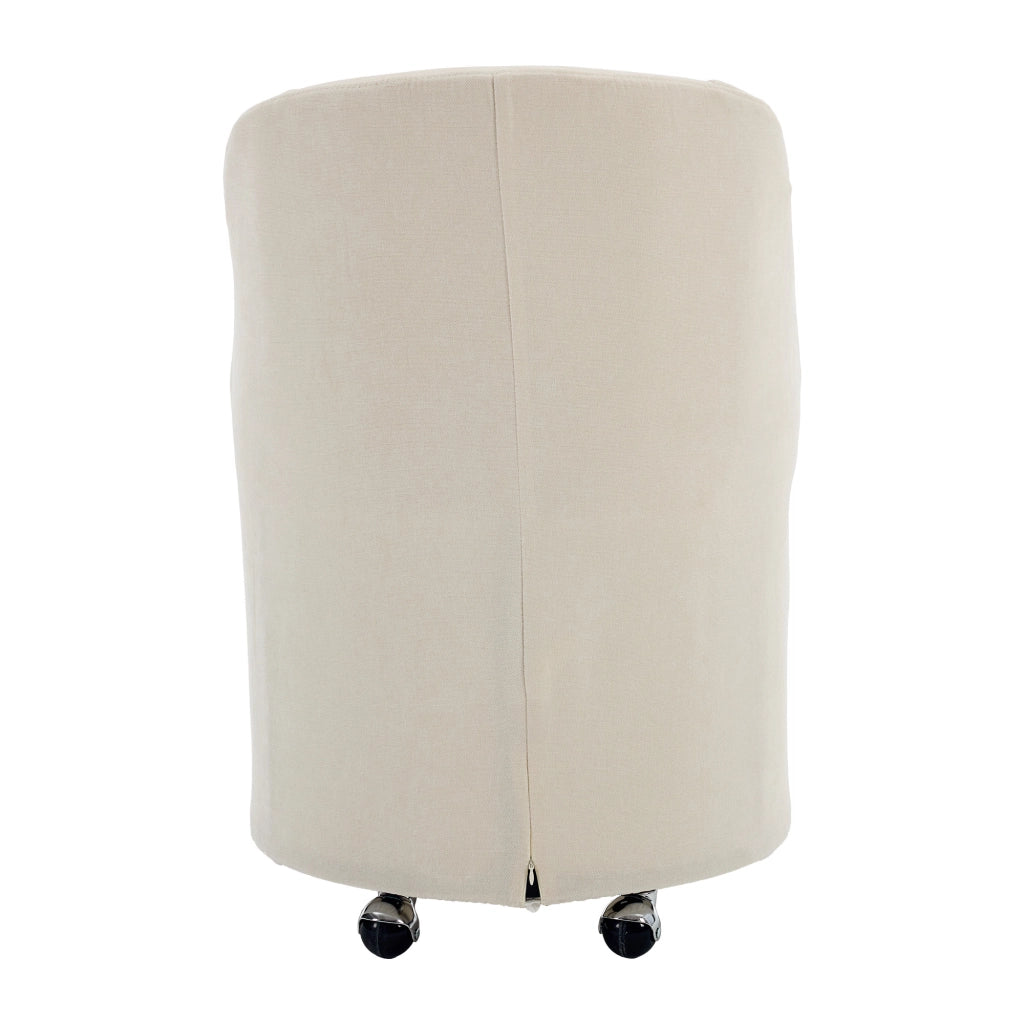 Set 2 sedie da pranzo in chenille beige con ruote girevoli 360°, senza braccioli, rivestimento sfoderabile