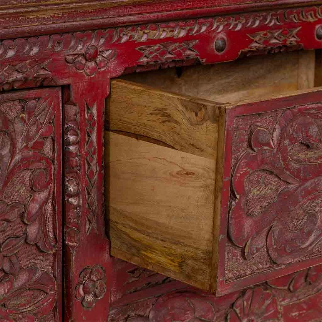 Credenza artigianale in legno rosso 165x45x76h cm