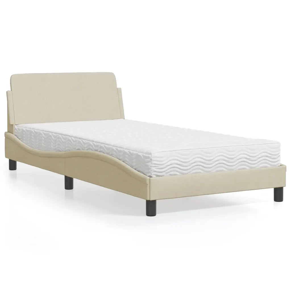 Letto con Materasso Dover Crema 100x200 cm in Tessuto 3208349
