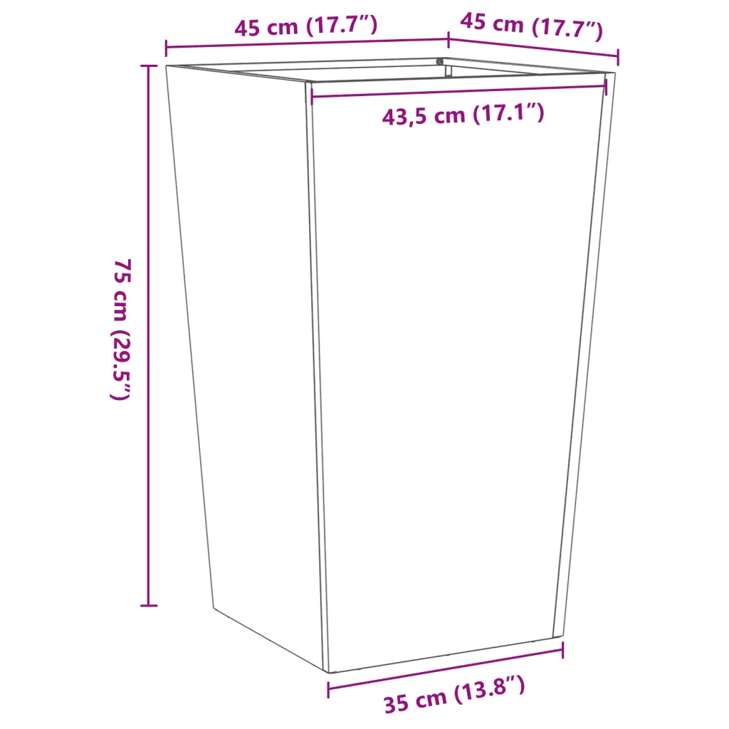 vidaXL Fioriera da Giardino 45x45x75 cm in Acciaio Inox