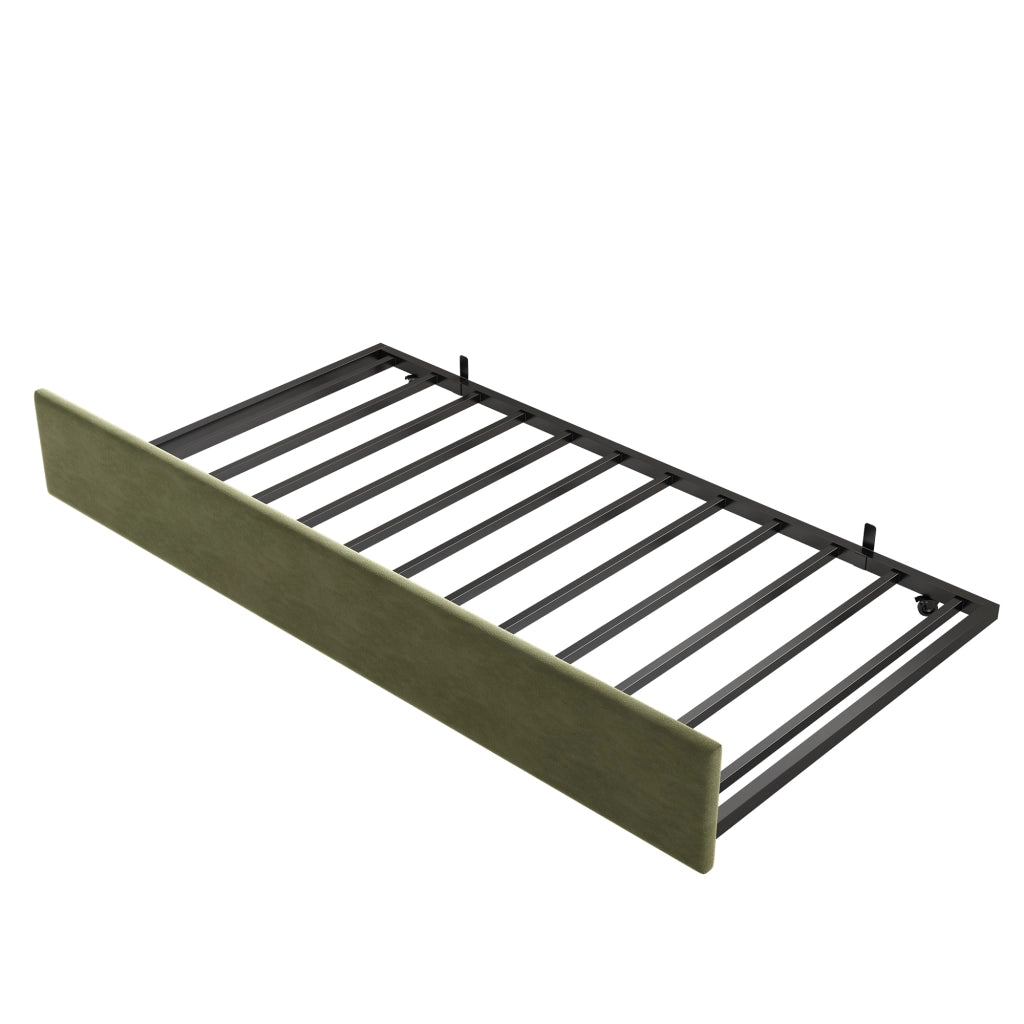 Letto per bambini 90x200 cm, testiera a forma di corona, con letto estraibile, in velluto, verde