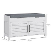 Panca Scarpiera con Ripiano Interno Regolabile su 3 Livelli, in MDF e Simil Lino, 90x36x50 cm, Bianco e Grigio