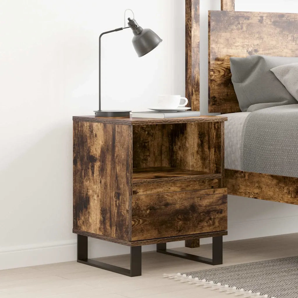 Comodino Rovere Fumo 40x35x50 cm in Legno Multistrato 830646