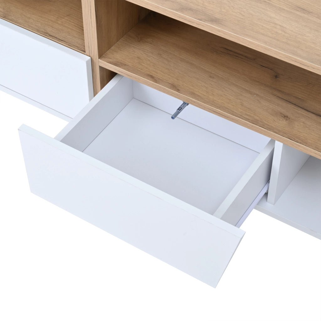 Mobile porta televisore 180 cm bianco e legno con luce regolabile e ampio spazio contenitivo