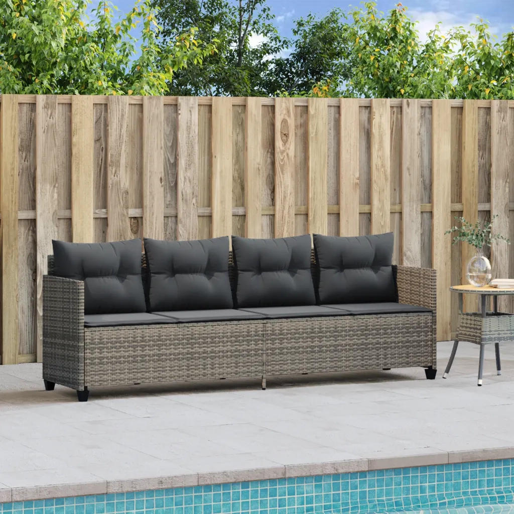 Lettino Prendisole con Cuscini Grigio in Polyrattan 368328