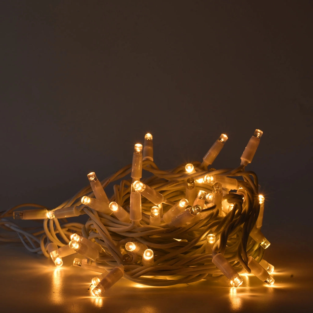 CATENA LUMINOSA PROFESSIONALE 100 MAXI-LED F8 CAVO BIANCO LUCE CALDA FISSA E INTERMITTENTE - 10 METRI PROLUNGABILE ILLUMINAZIONE DECORATIVA DA ESTERNO