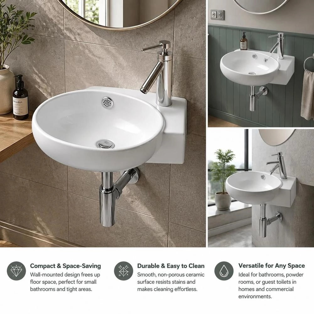 Washbasin With Tap Hole And Overflow Hole, Ceramic, White