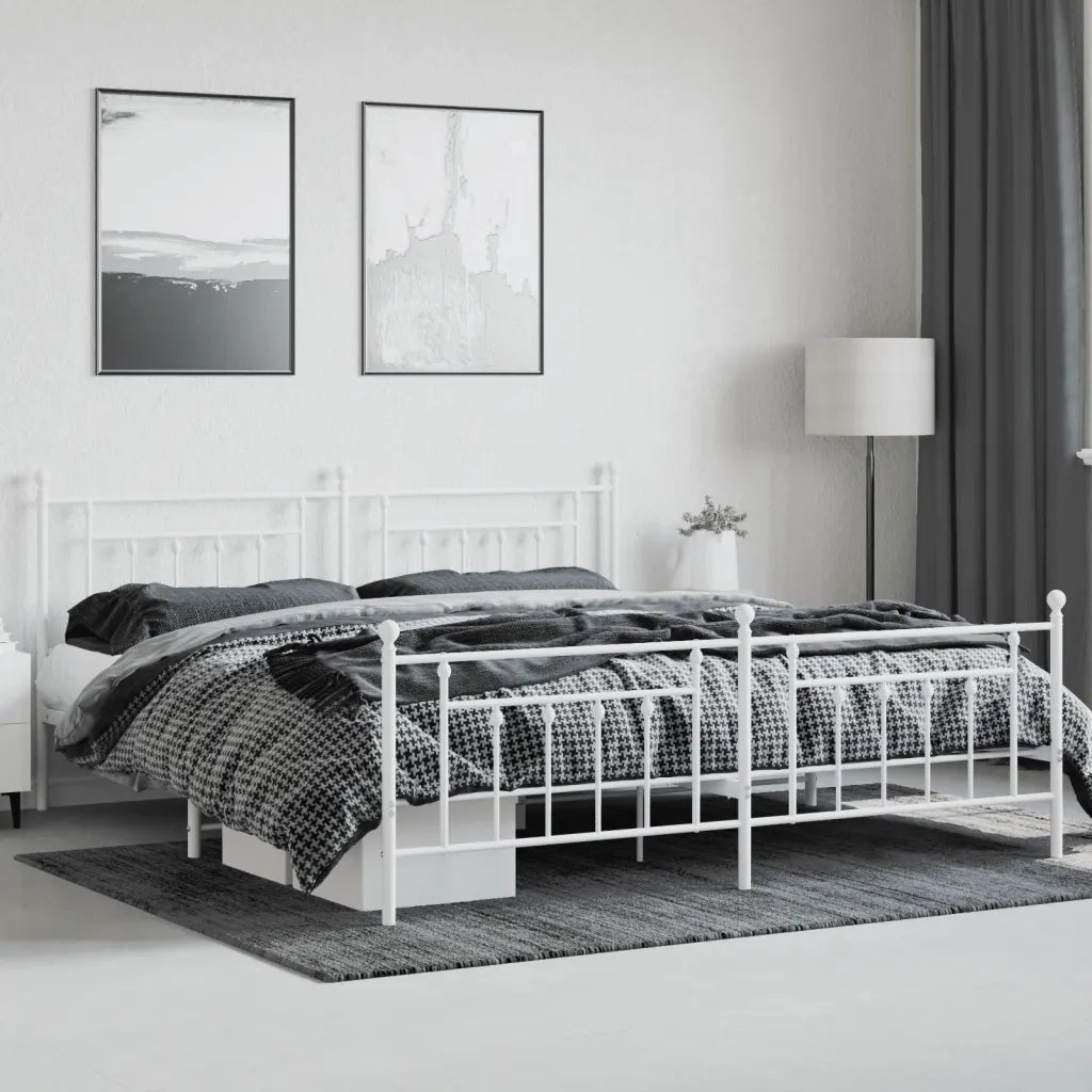 Giroletto con Testiera e Pediera Metallo Bianco 200x200 cm 353611
