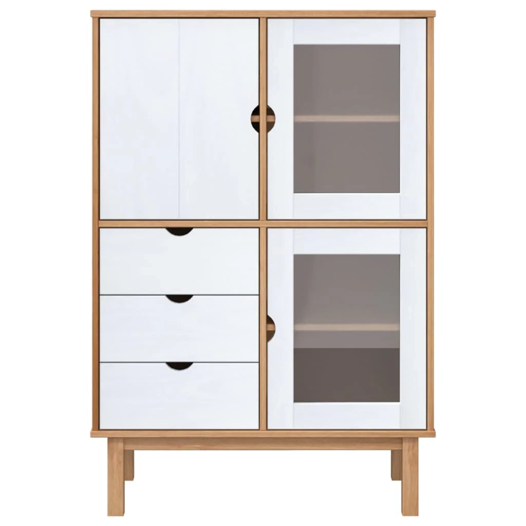 Buffet credenza cassettiera armadio mobile contenitore organizer per cucina soggiorno salotto alto 85 x 43 x 125 cm legno massello di pino bianco 02_0035151
