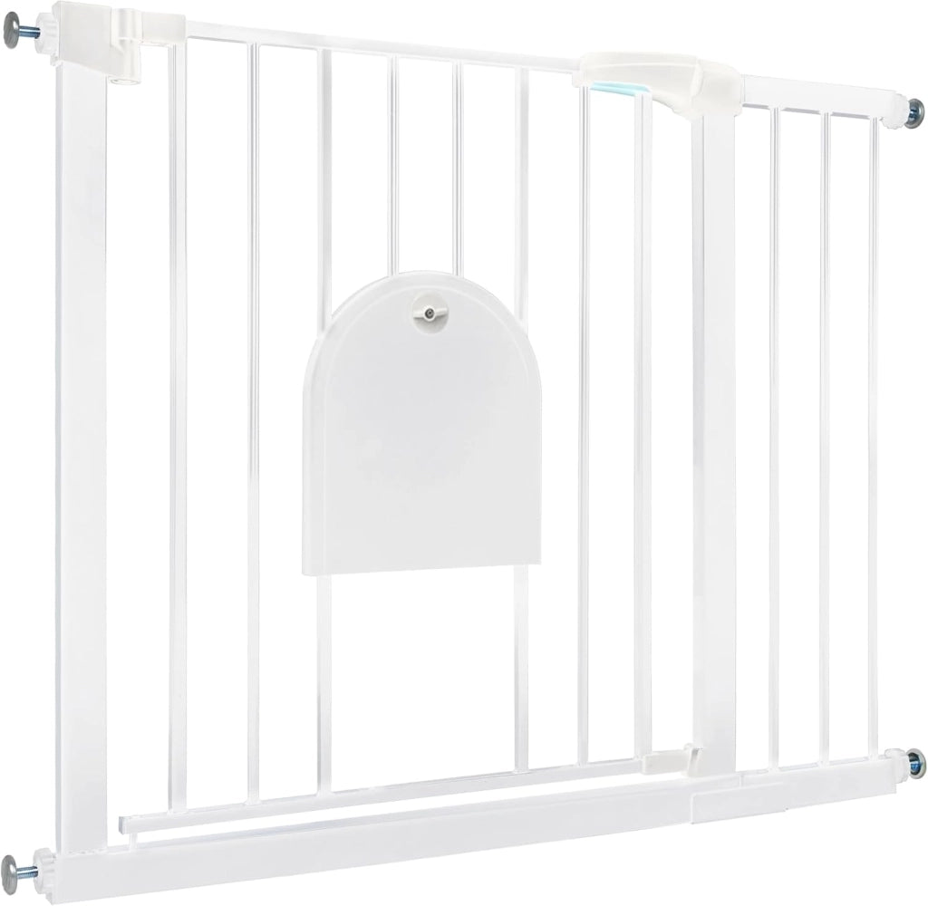Cancelletto di Sicurezza per Bambini Cancello per Scale Senza Foratura Barriera di Protezione con Chiusura Automatica Cancelletti di Sicurezza con Porta per Cani e Gatti, 95-105 cm Bianco