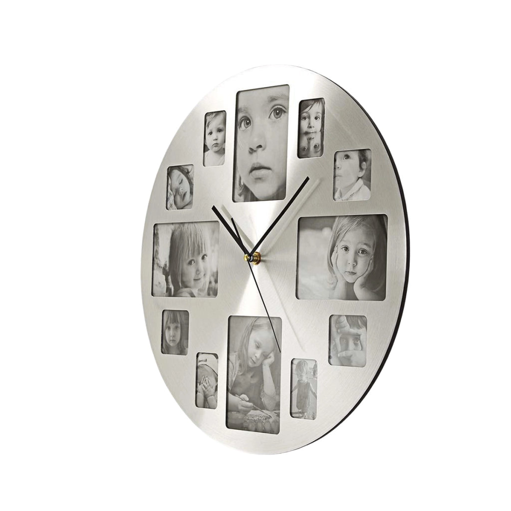 Orologio da Parete 40cm in Metallo con Cornici Foto Personalizzabili Integrate Argento Nedis