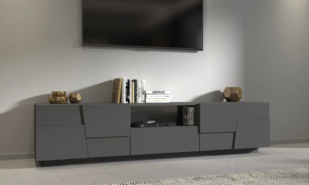 Porta TV PONGO 220 cm - Mobile Moderno con 4 Ante, Cassetto e Vano a Giorno
