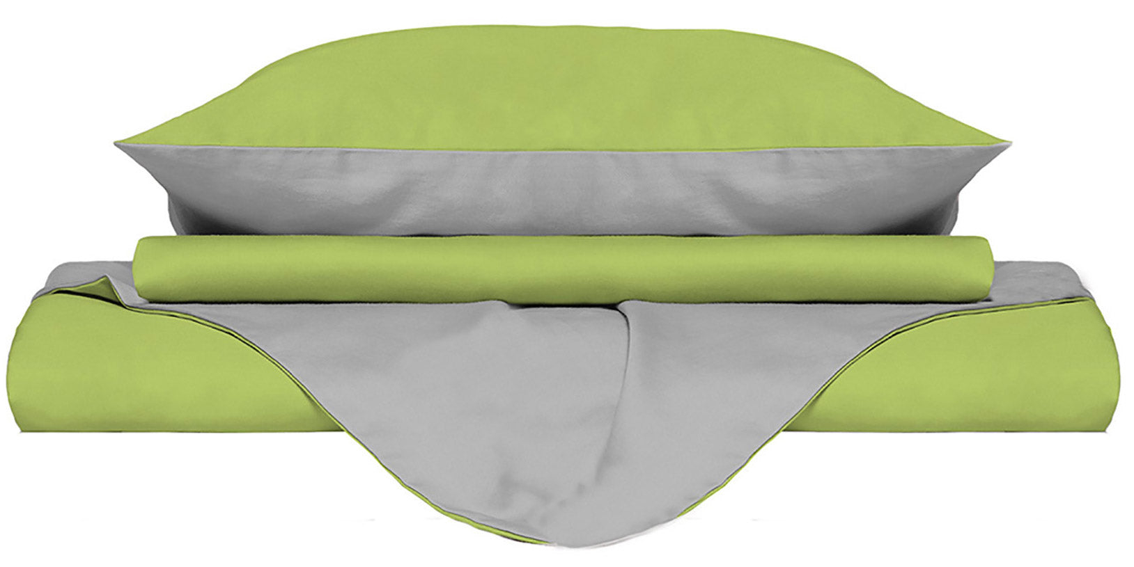 Copripiumino 1 Piazza e Mezzo con Sacco e Federe Doubleface Verde Acido/Grigio Chiaro