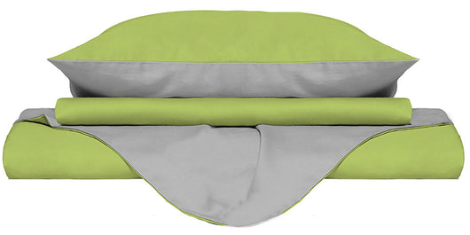 Copripiumino 1 Piazza e Mezzo con Sacco e Federe Doubleface Verde Acido/Grigio Chiaro