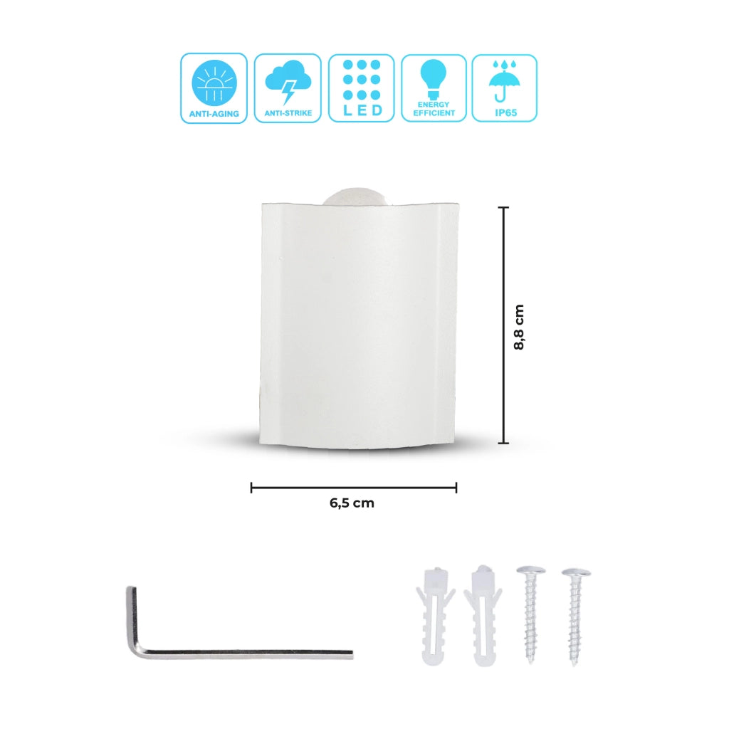 Set 2 Applique LED da Parete 2 LED Design Curvo Compatto IP65 Interno/Esterno Luce Naturale o Fredda Nero o Bianco Luce Fredda - Bianco